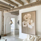 Whispering Petals in Triptych – beige and white botanical canvas wall art print by Aspire Prints