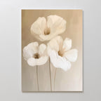 Whispering Petals in Triptych – beige and white botanical canvas wall art print by Aspire Prints