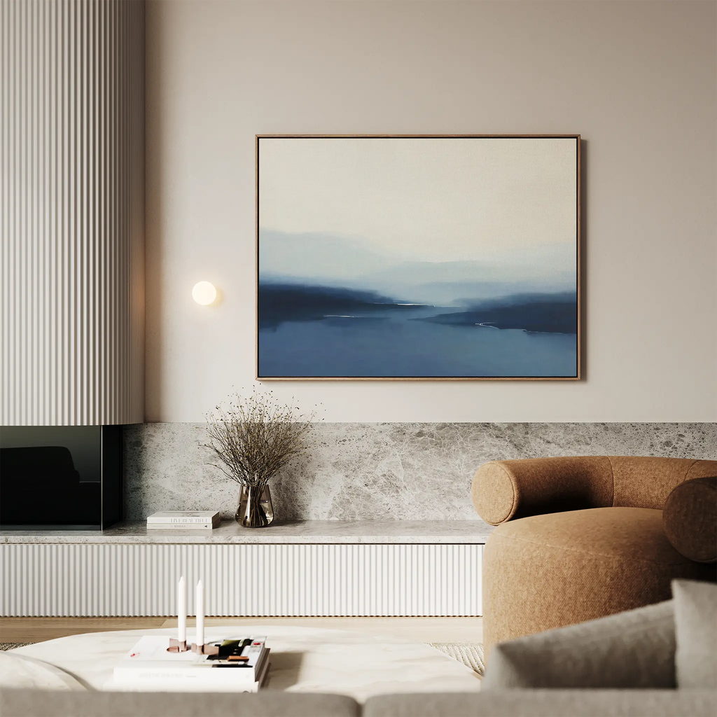 Whispers of the Blue Valley – blue landscape canvas wall art print by Aspire Prints