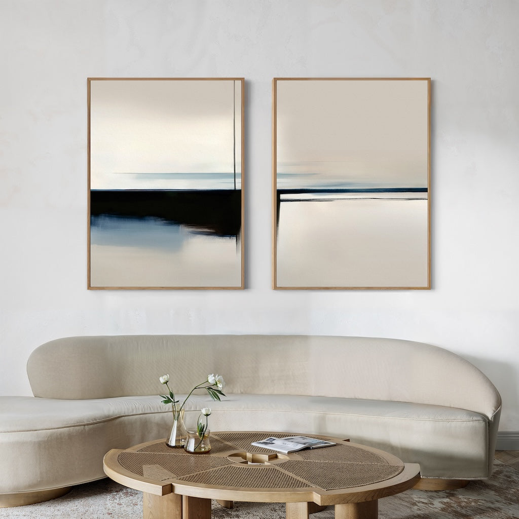 Whispered Tides Diptych – Set of 2 Canvas Prints set of 2 – blue abstract canvas wall art by Aspire Prints