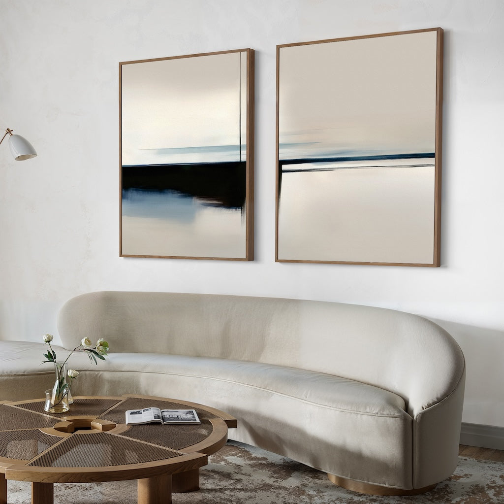 Whispered Tides Diptych – Set of 2 Canvas Prints set of 2 – blue abstract canvas wall art by Aspire Prints