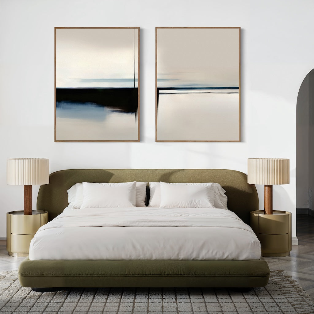 Whispered Tides Diptych – Set of 2 Canvas Prints set of 2 – blue abstract canvas wall art by Aspire Prints