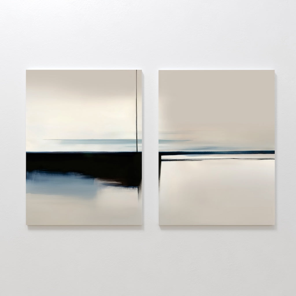 Whispered Tides Diptych – Set of 2 Canvas Prints set of 2 – blue abstract canvas wall art by Aspire Prints