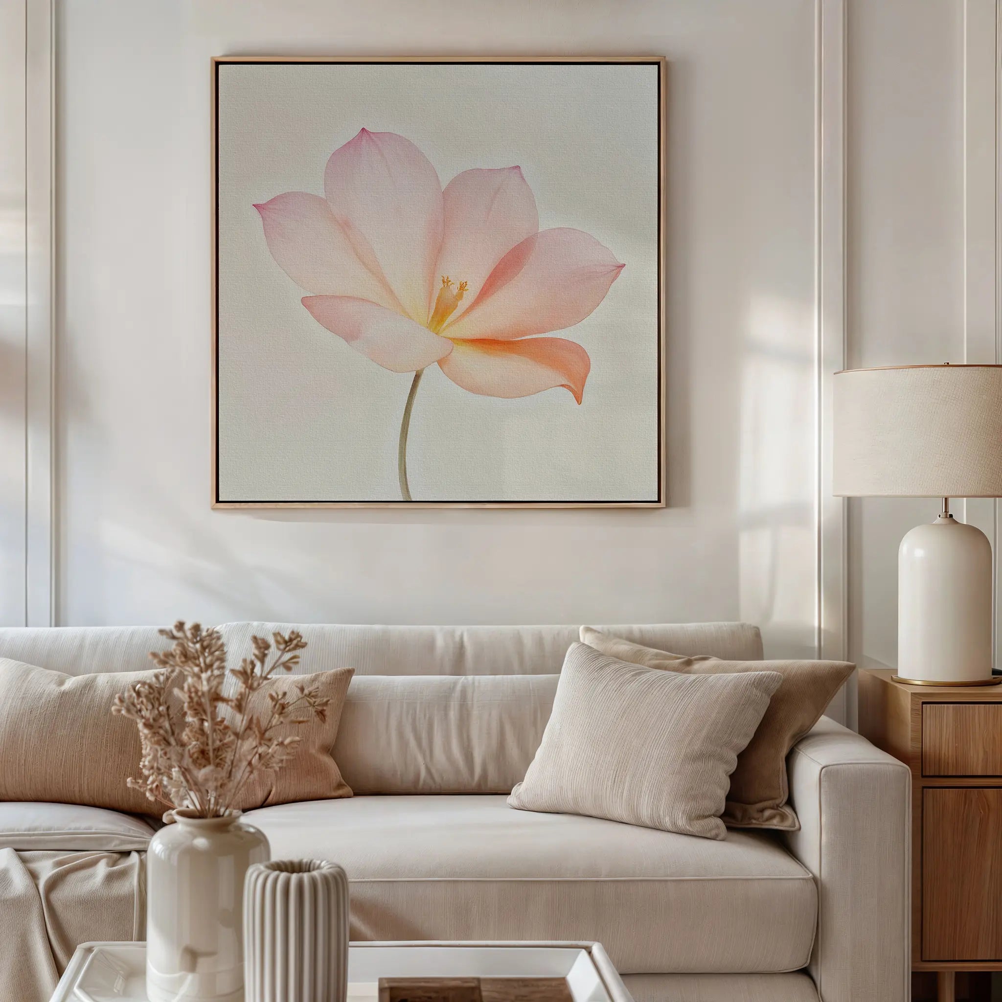 Whispers in Blush – blush pink botanical canvas wall art print by Aspire Prints