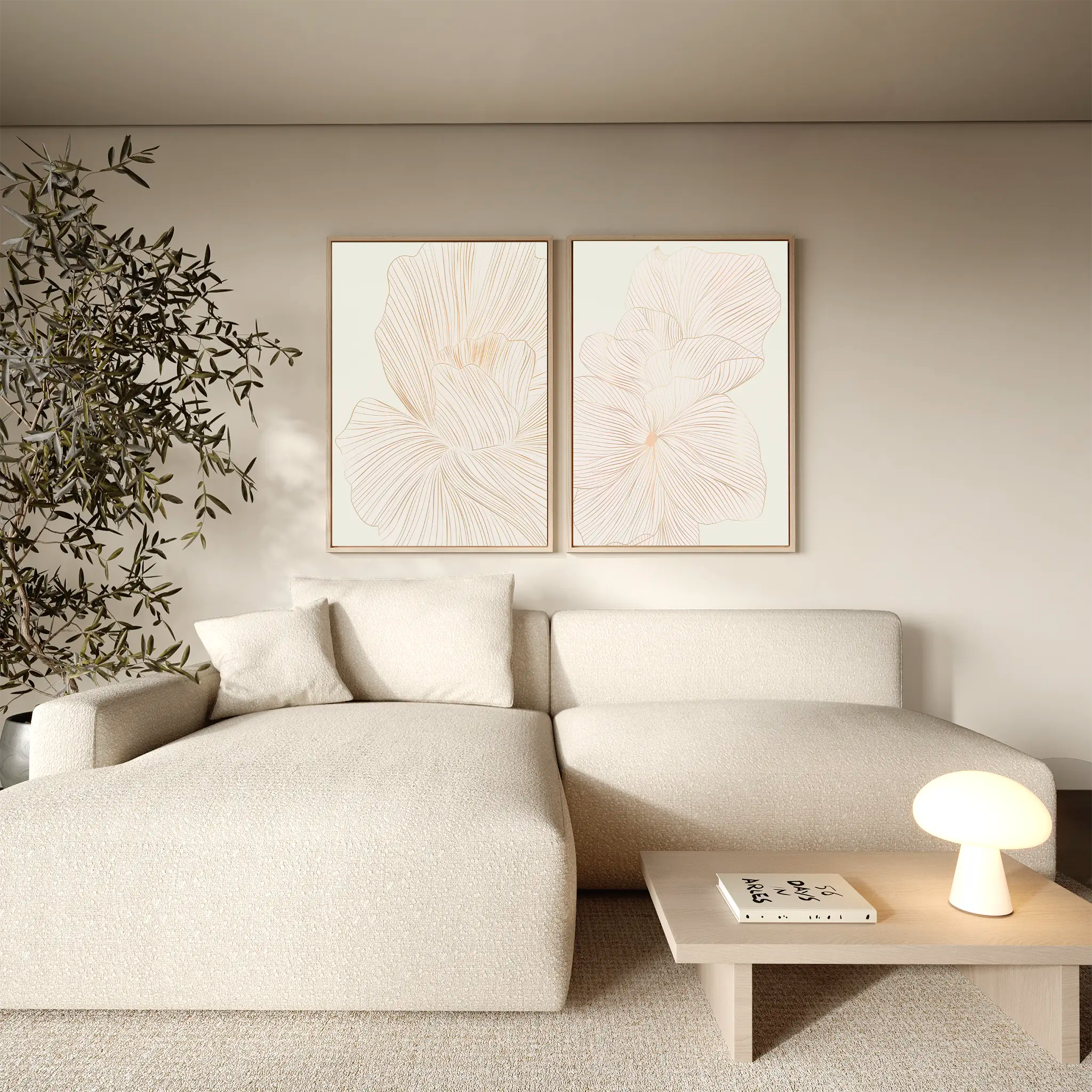 Whispers in Bloom – Set of 2 Canvas Prints set of 2 – beige and white botanical canvas wall art by Aspire Prints
