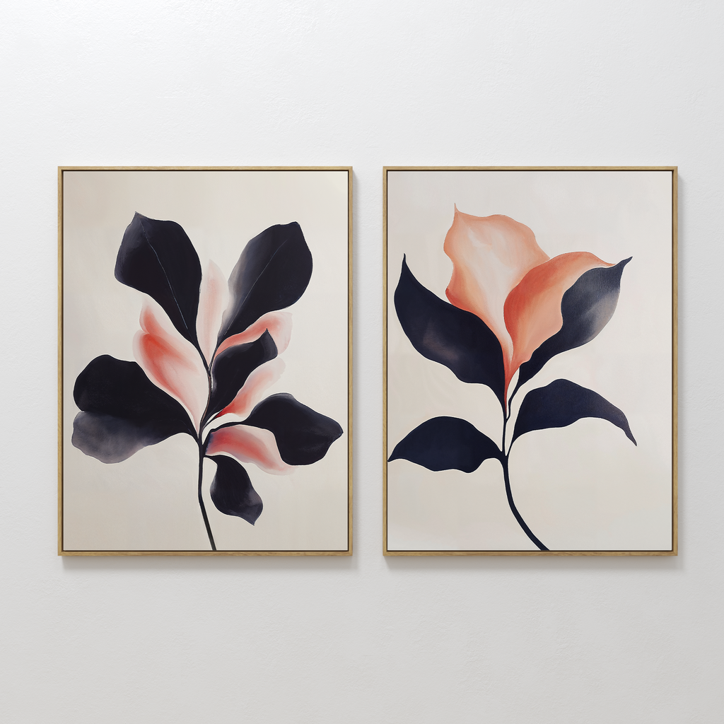 Whispers in Bloom – Set of 2 Canvas Prints set of 2 – black botanical canvas wall art by Aspire Prints