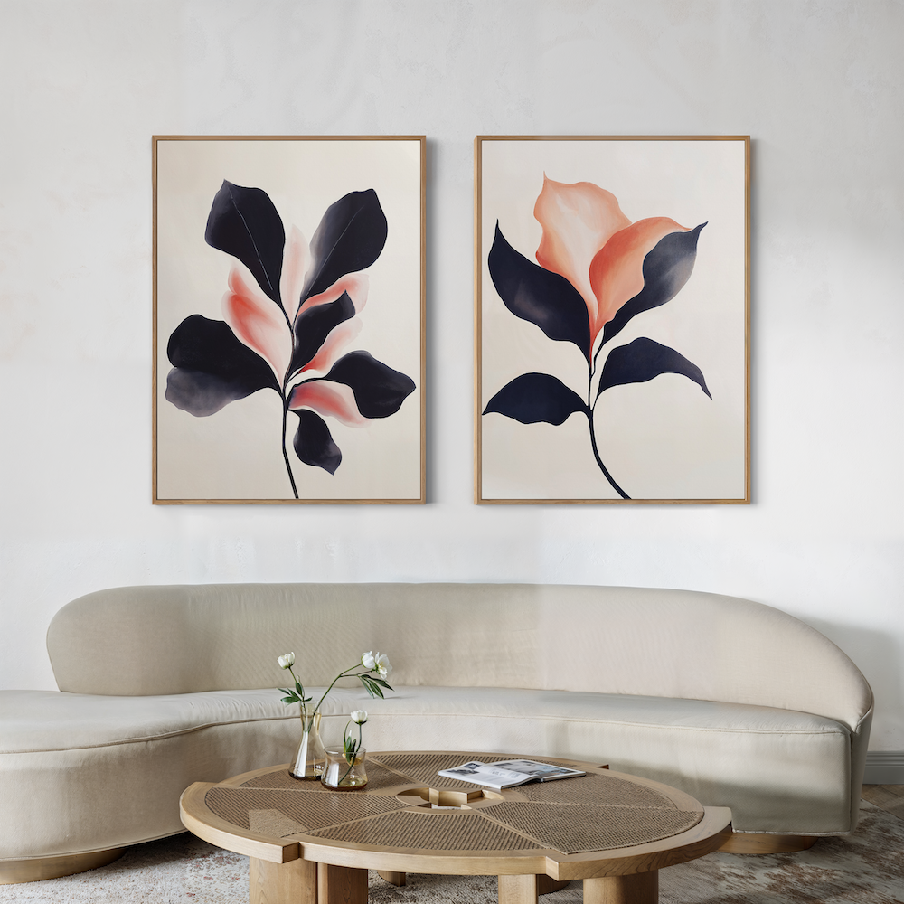 Whispers in Bloom – Set of 2 Canvas Prints set of 2 – black botanical canvas wall art by Aspire Prints
