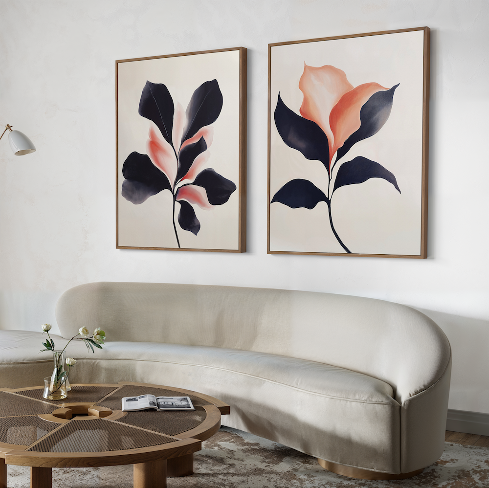 Whispers in Bloom – Set of 2 Canvas Prints set of 2 – black botanical canvas wall art by Aspire Prints