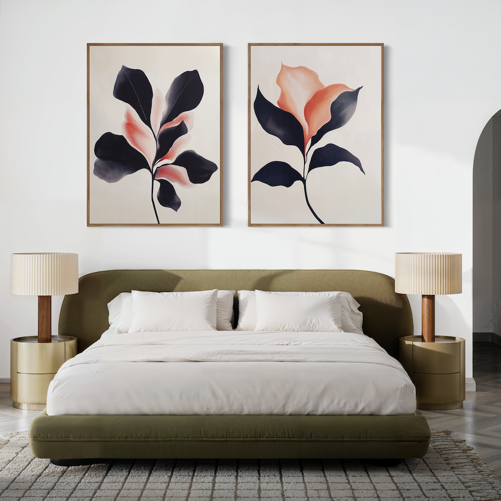 Whispers in Bloom – Set of 2 Canvas Prints set of 2 – black botanical canvas wall art by Aspire Prints