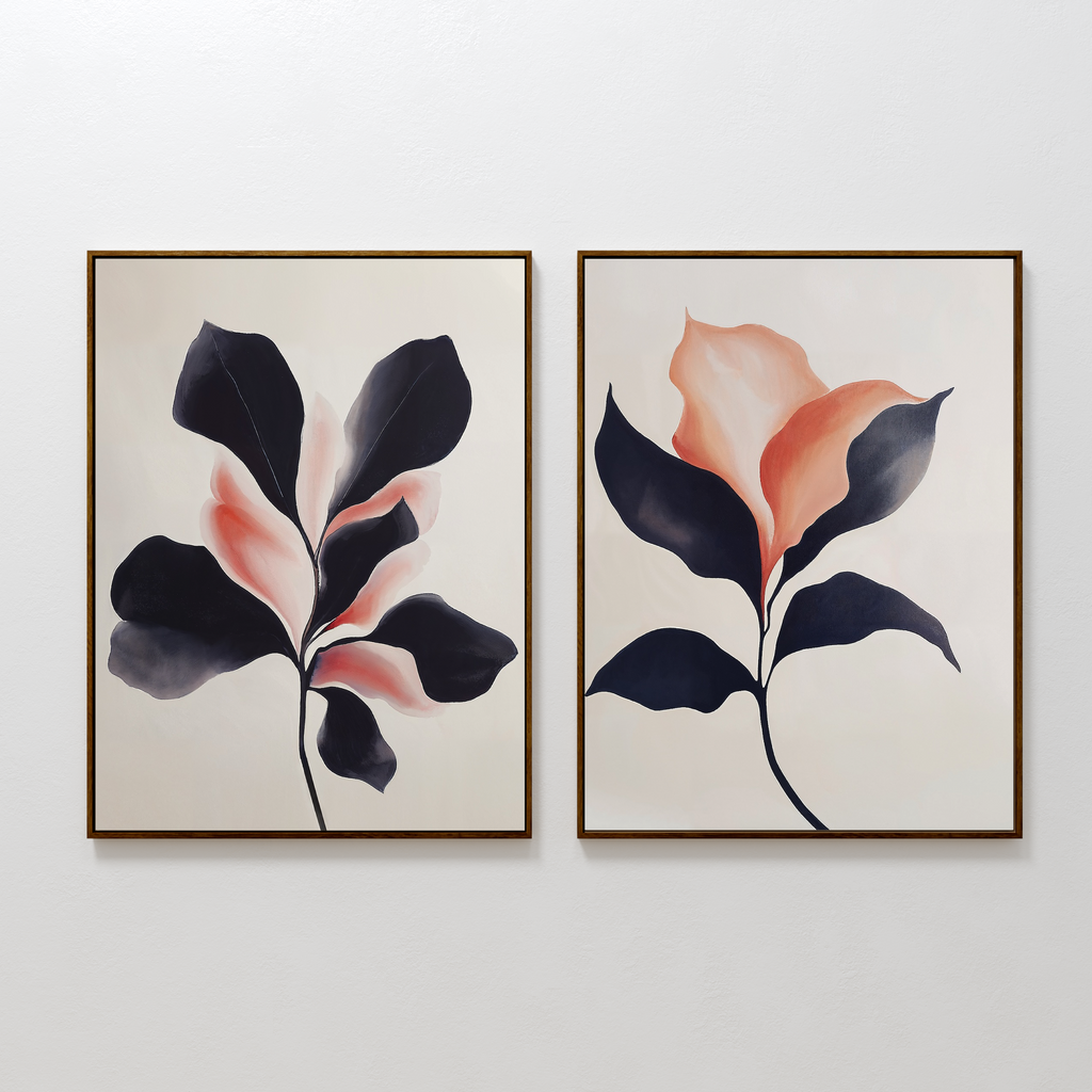 Whispers in Bloom – Set of 2 Canvas Prints set of 2 – black botanical canvas wall art by Aspire Prints