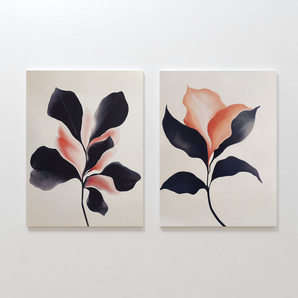 Whispers in Bloom – Set of 2 Canvas Prints set of 2 – black botanical canvas wall art by Aspire Prints