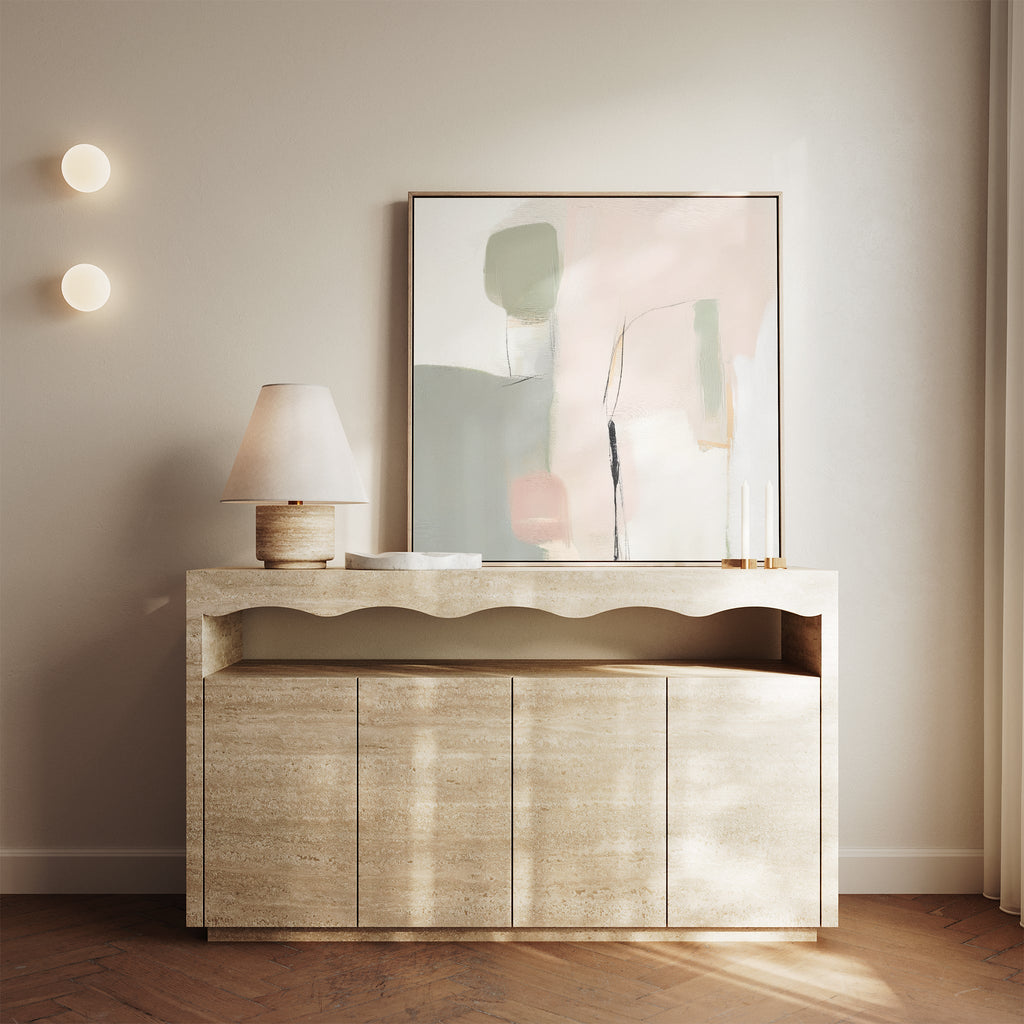 Whispers of a Blushed Horizon – blush pink abstract canvas wall art print by Aspire Prints