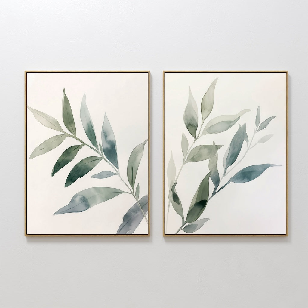 Whispering Fronds Diptych – Set of 2 Canvas Prints set of 2 – green botanical canvas wall art by Aspire Prints