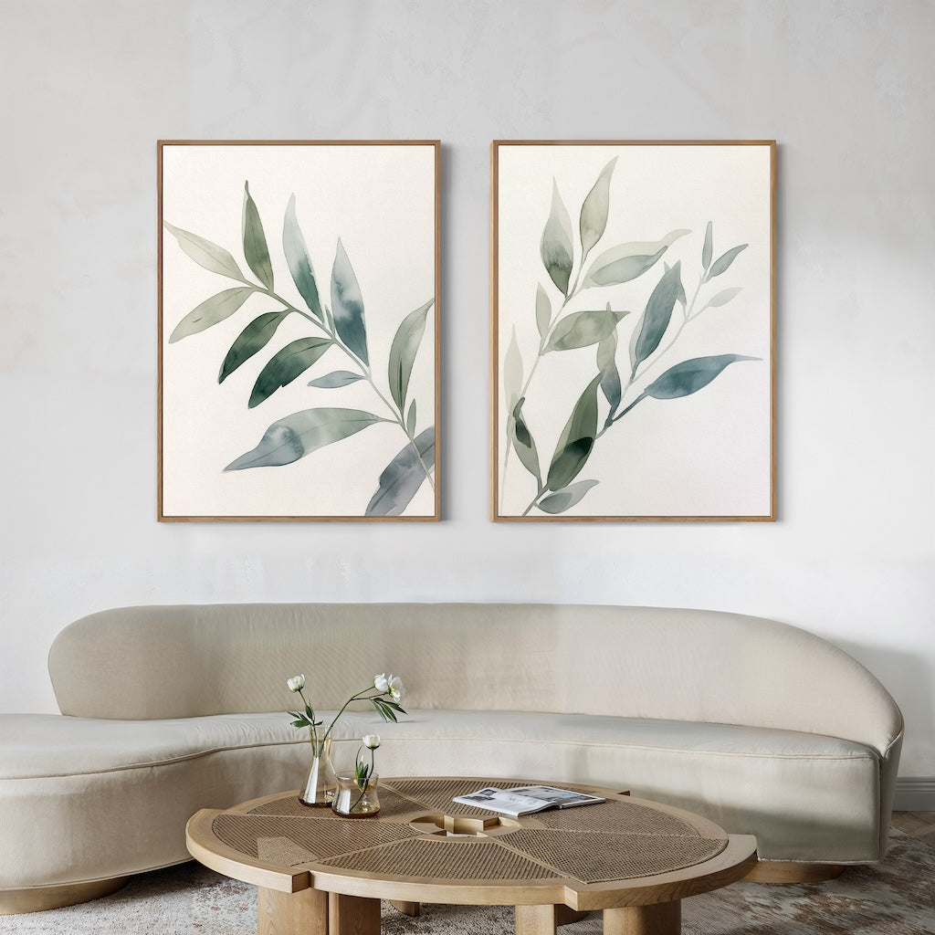 Whispering Fronds Diptych – Set of 2 Canvas Prints set of 2 – green botanical canvas wall art by Aspire Prints