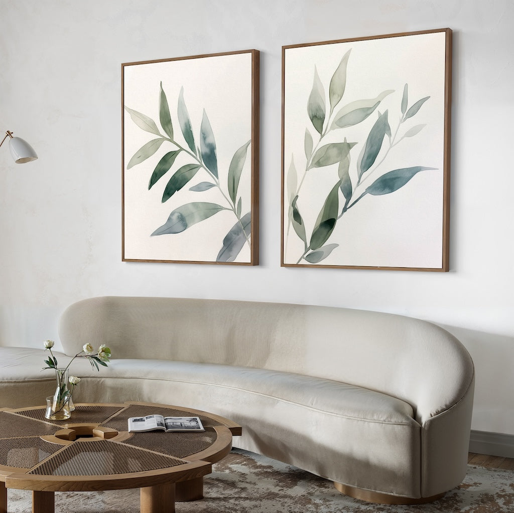 Whispering Fronds Diptych – Set of 2 Canvas Prints set of 2 – green botanical canvas wall art by Aspire Prints