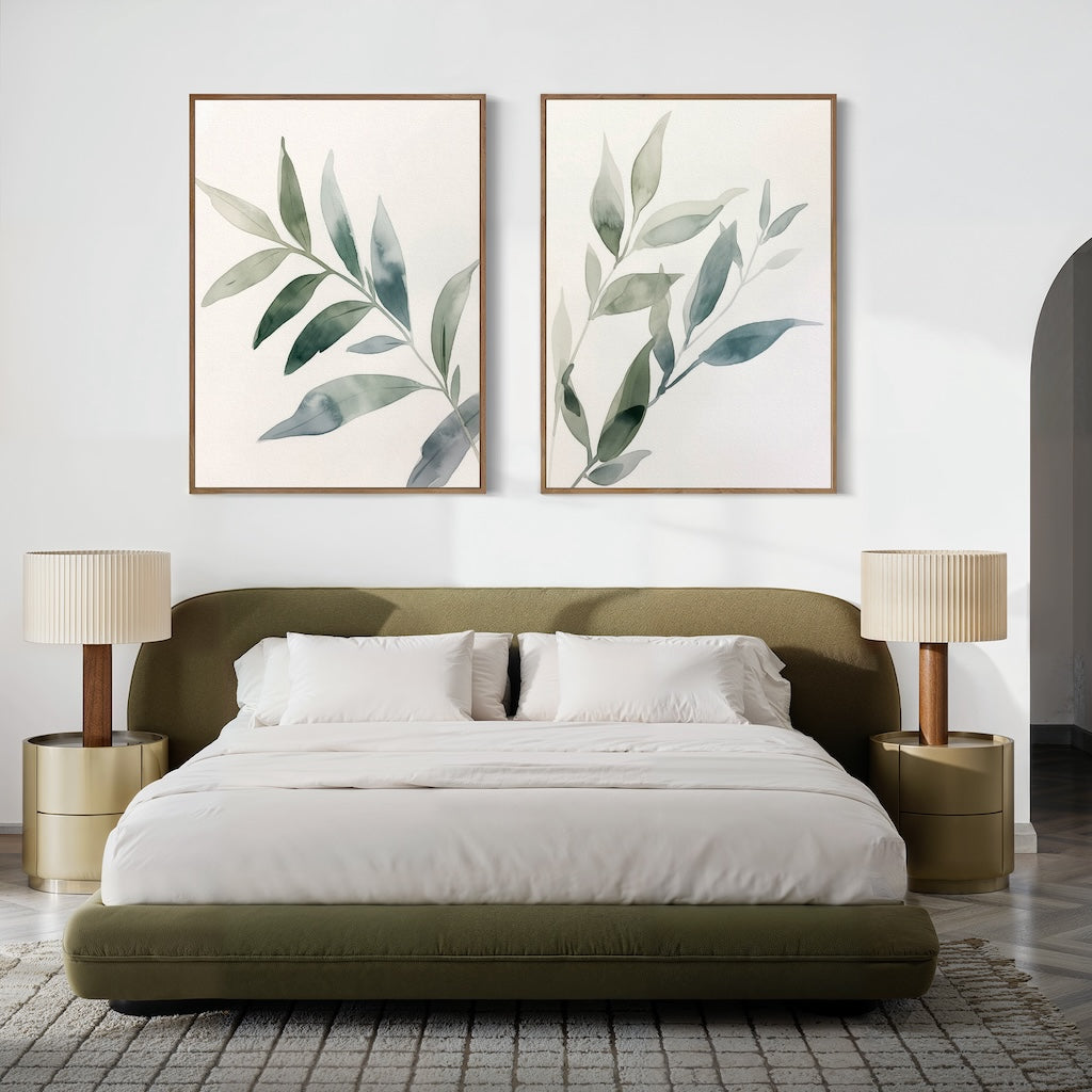 Whispering Fronds Diptych – Set of 2 Canvas Prints set of 2 – green botanical canvas wall art by Aspire Prints