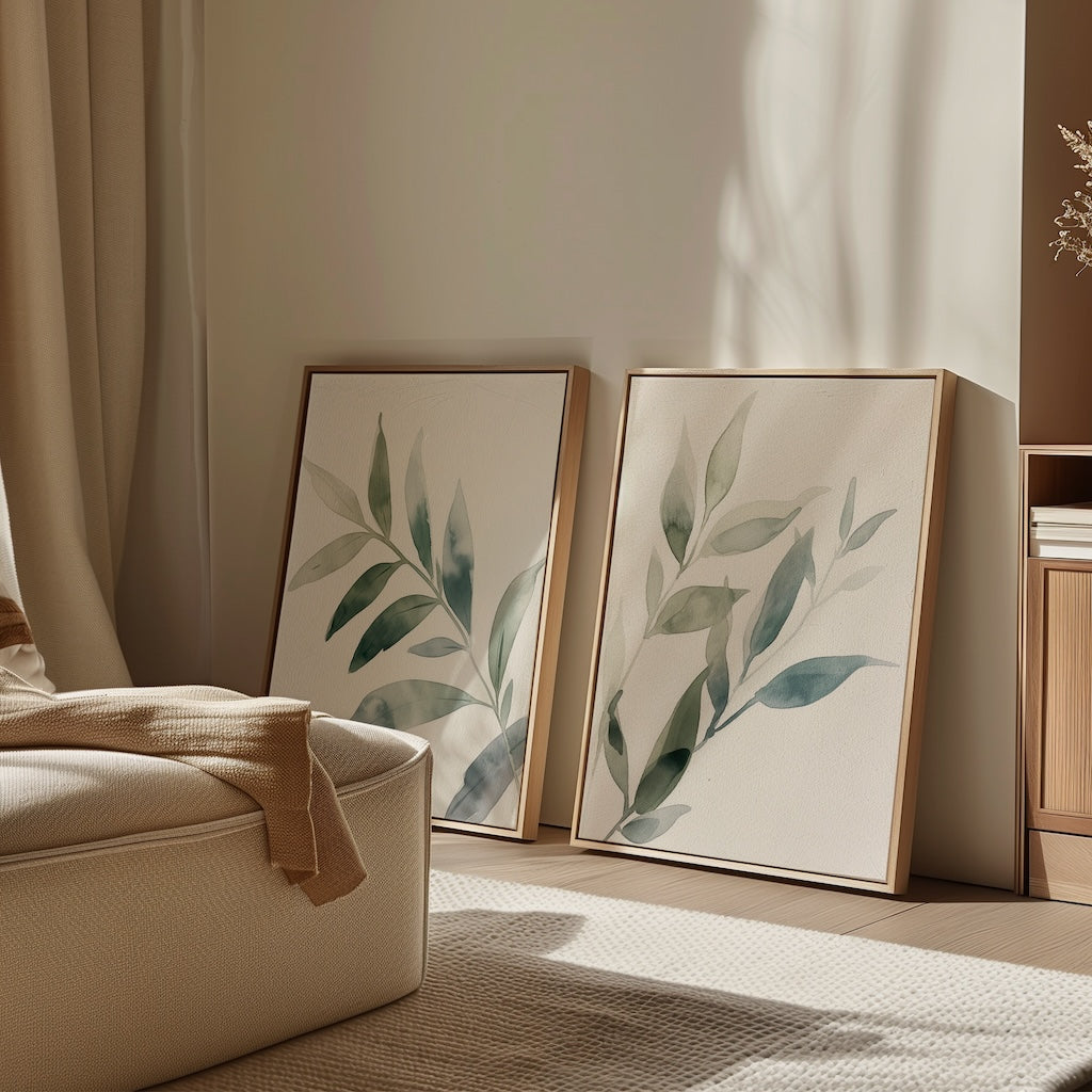 Whispering Fronds Diptych – Set of 2 Canvas Prints set of 2 – green botanical canvas wall art by Aspire Prints