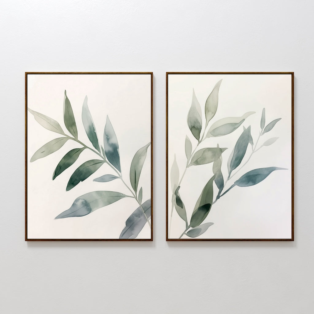 Whispering Fronds Diptych – Set of 2 Canvas Prints set of 2 – green botanical canvas wall art by Aspire Prints