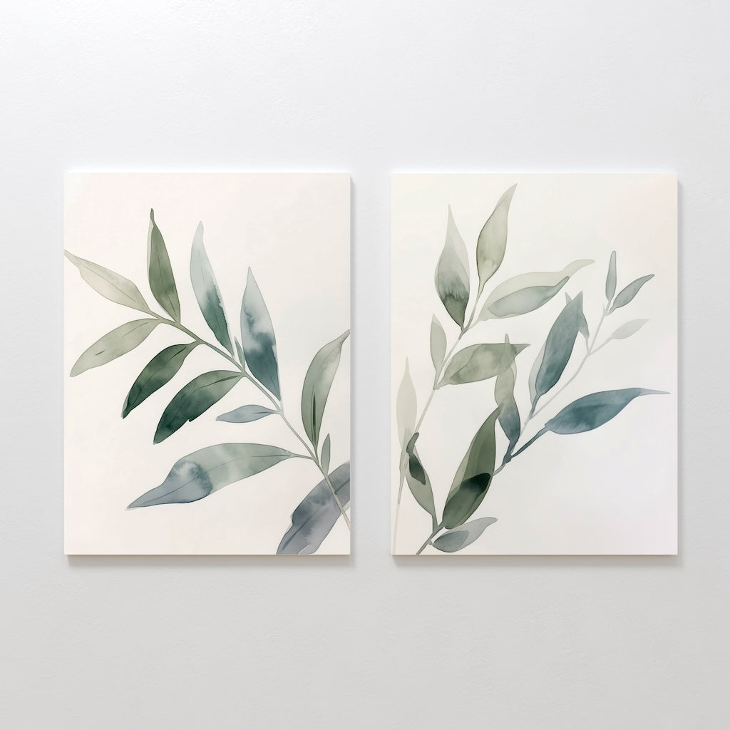 Whispering Fronds Diptych – Set of 2 Canvas Prints set of 2 – green botanical canvas wall art by Aspire Prints