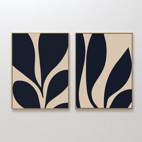 Inkbloom Duet – Set of 2 Canvas Prints set of 2 – blue botanical canvas wall art by Aspire Prints