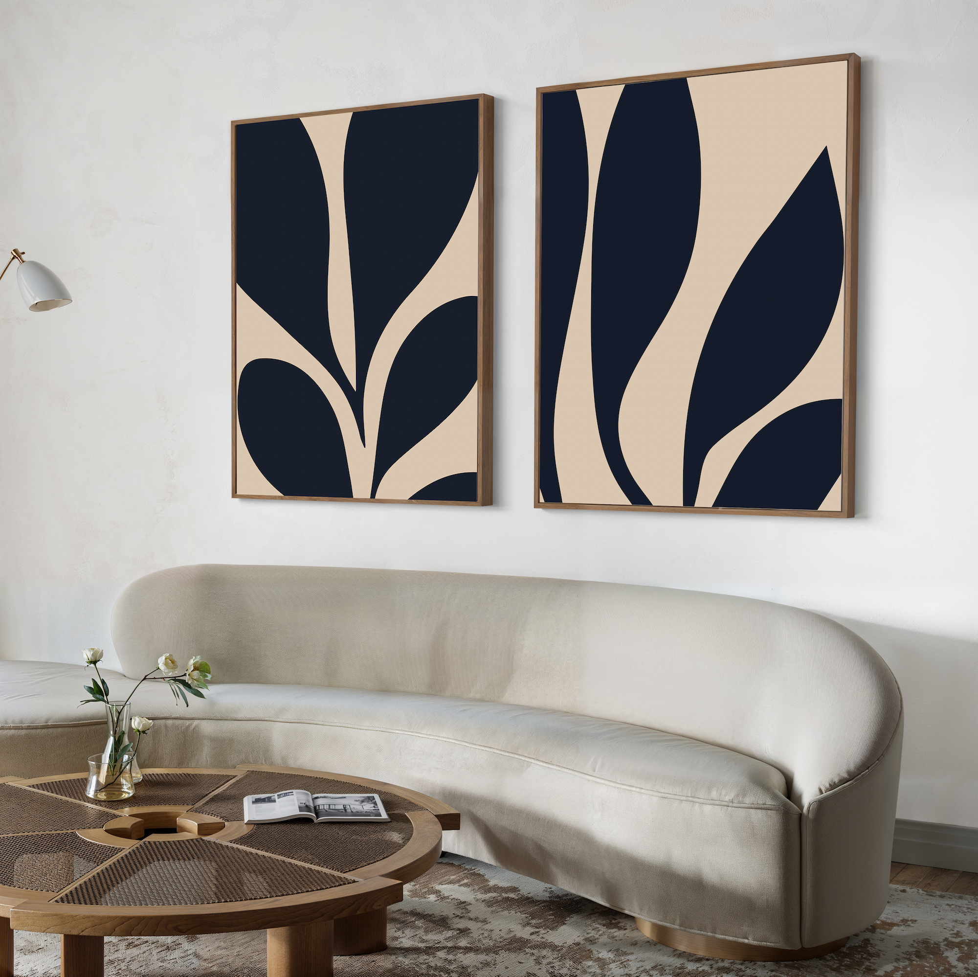 Inkbloom Duet – Set of 2 Canvas Prints set of 2 – blue botanical canvas wall art by Aspire Prints