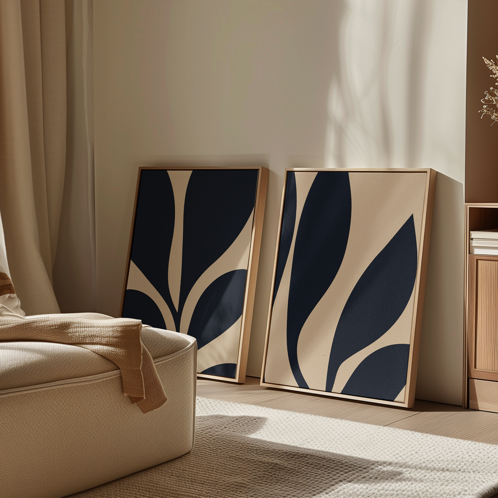 Inkbloom Duet – Set of 2 Canvas Prints set of 2 – blue botanical canvas wall art by Aspire Prints