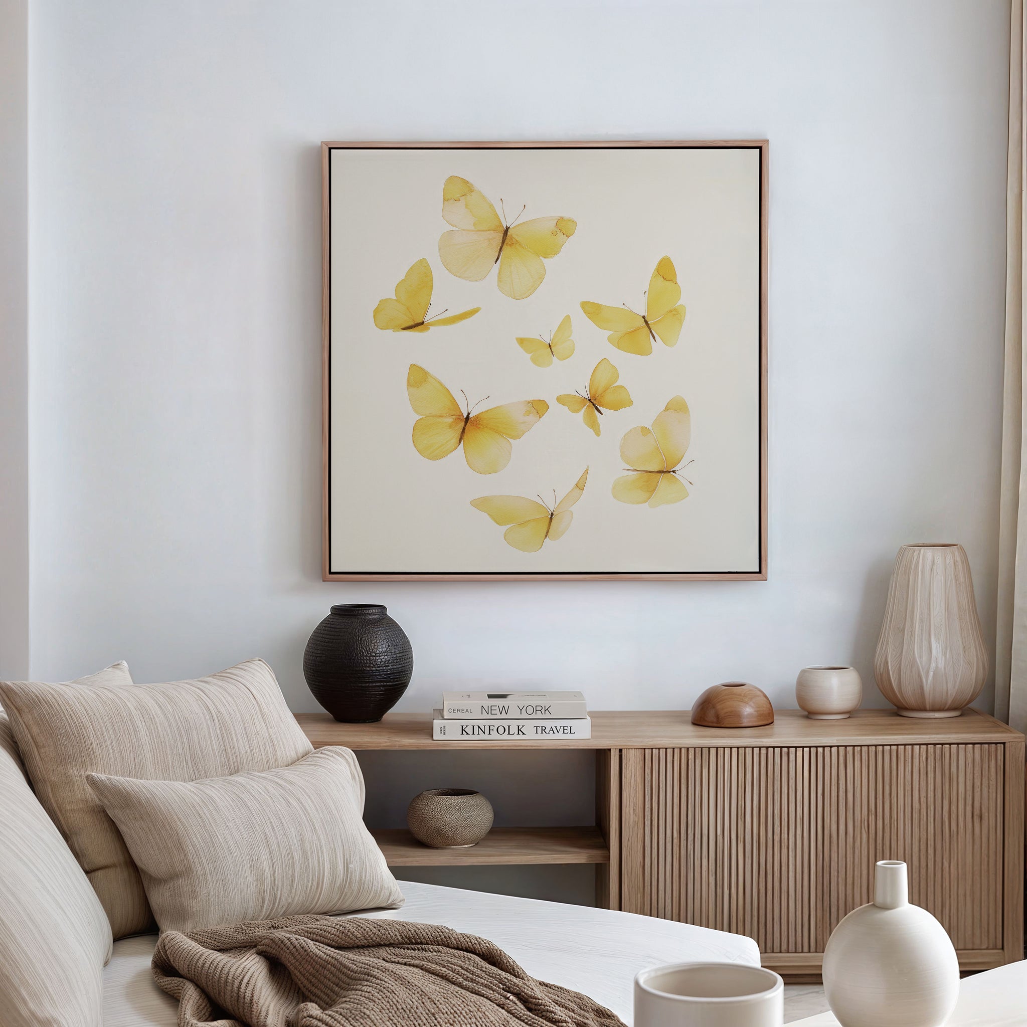 Whispers of Saffron Wings – neutral-toned wildlife canvas wall art print by Aspire Prints
