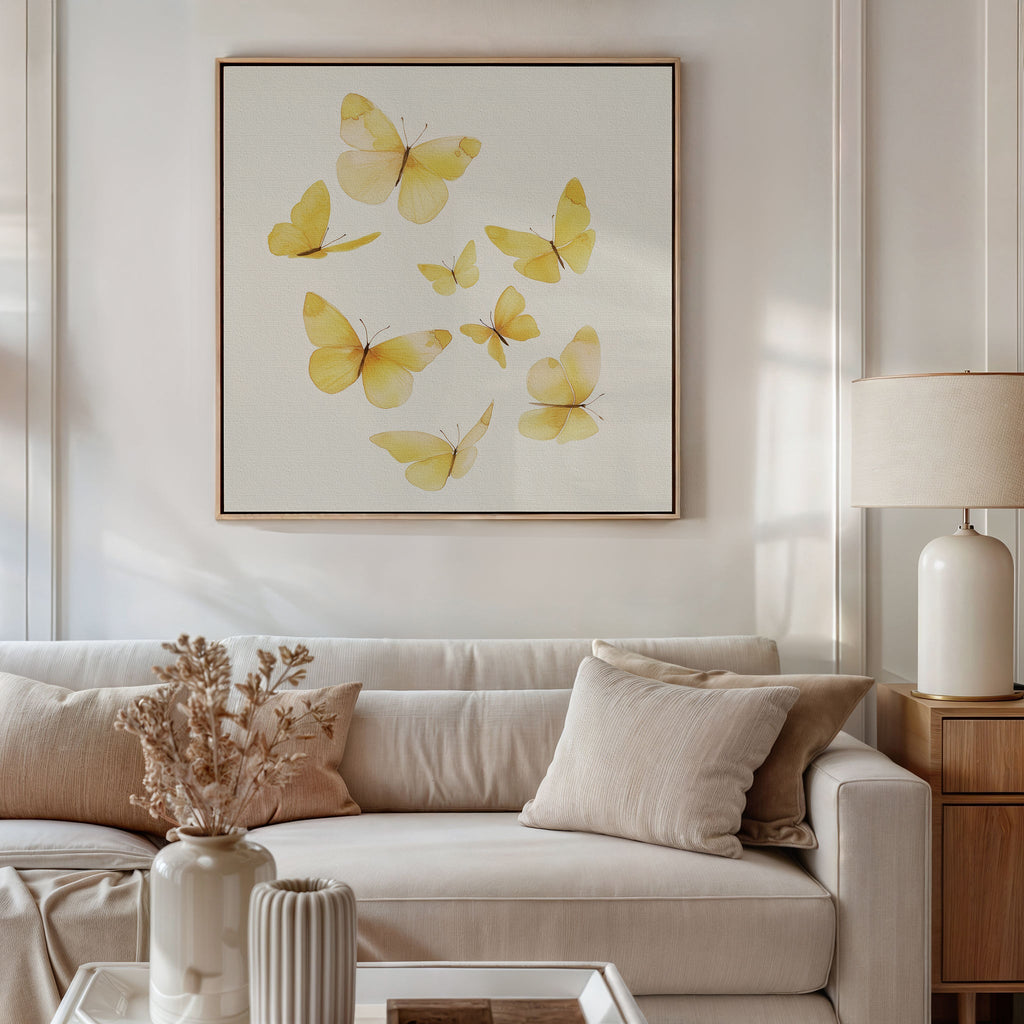 Whispers of Saffron Wings – neutral-toned wildlife canvas wall art print by Aspire Prints