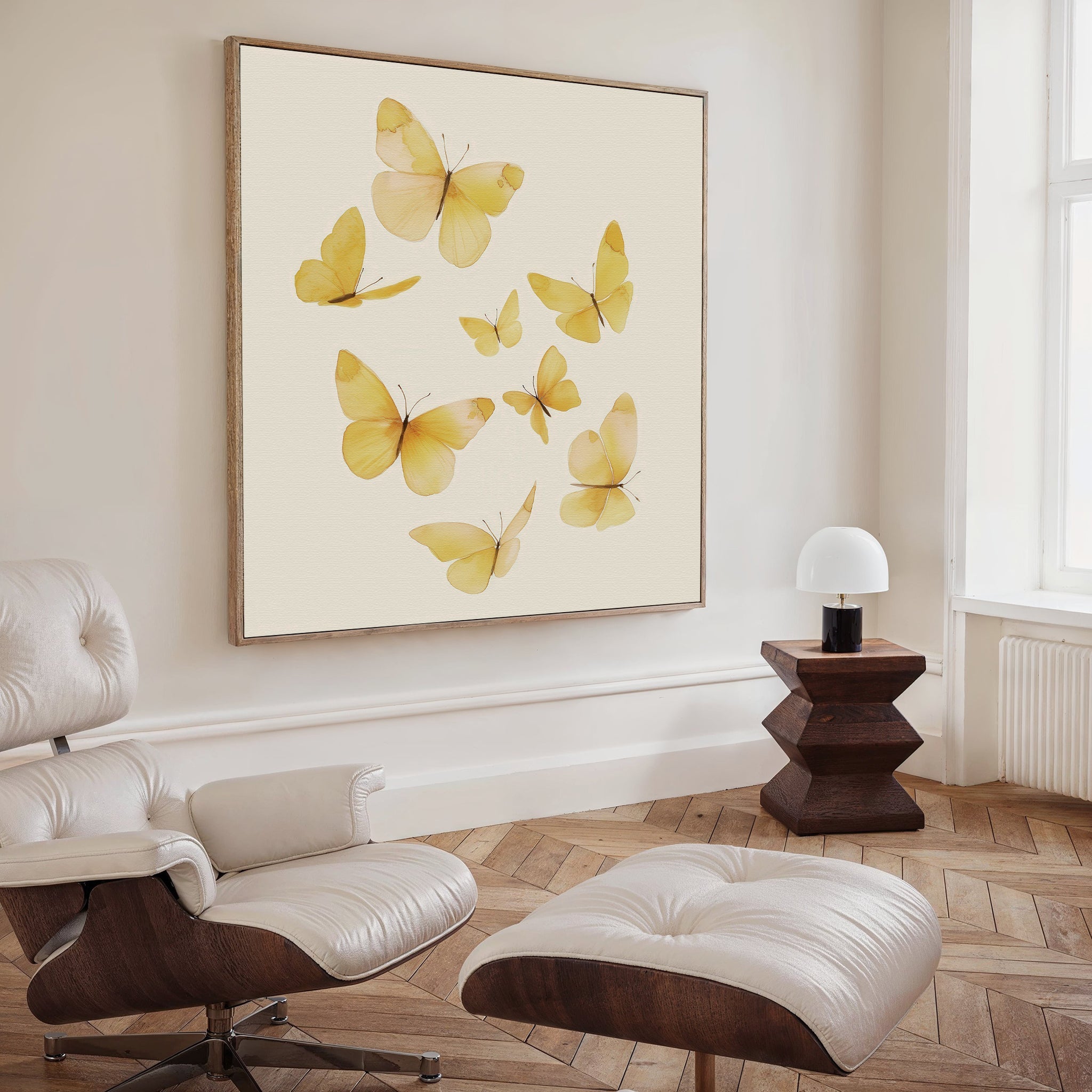 Whispers of Saffron Wings – neutral-toned wildlife canvas wall art print by Aspire Prints