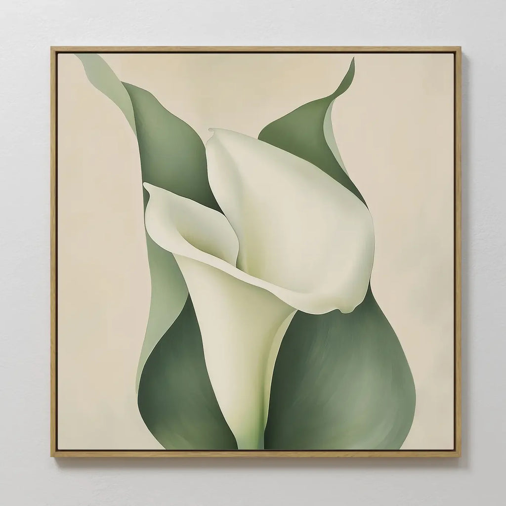 Whispering Lilies in Bloom Canvas Print – green botanical canvas wall art print by Aspire Prints