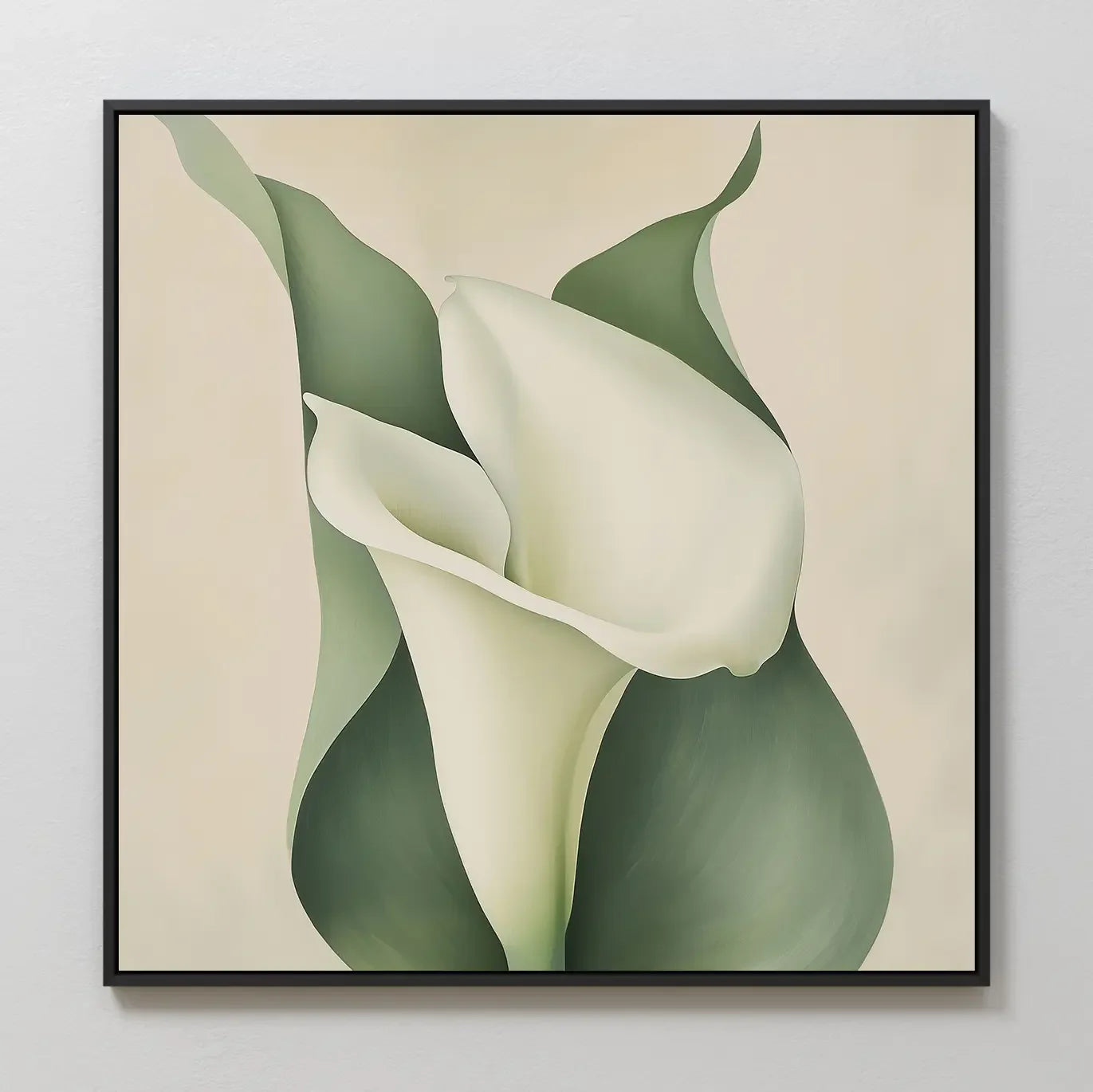 Whispering Lilies in Bloom Canvas Print – green botanical canvas wall art print by Aspire Prints