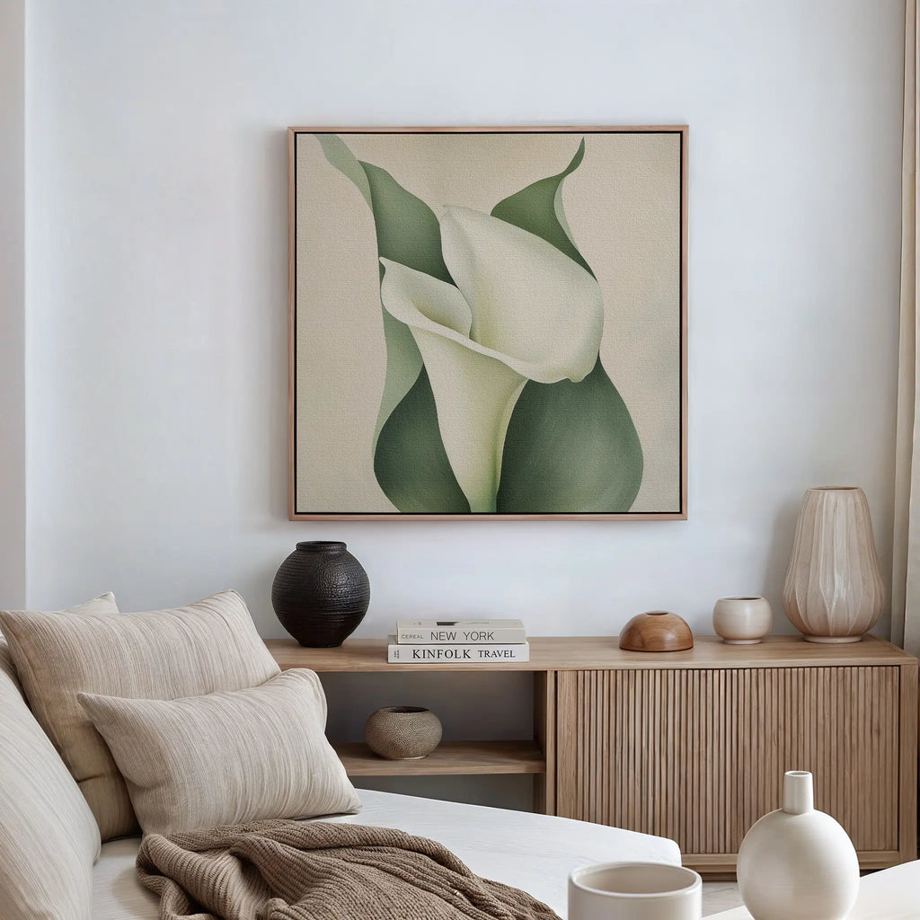 Whispering Lilies in Bloom Canvas Print – green botanical canvas wall art print by Aspire Prints