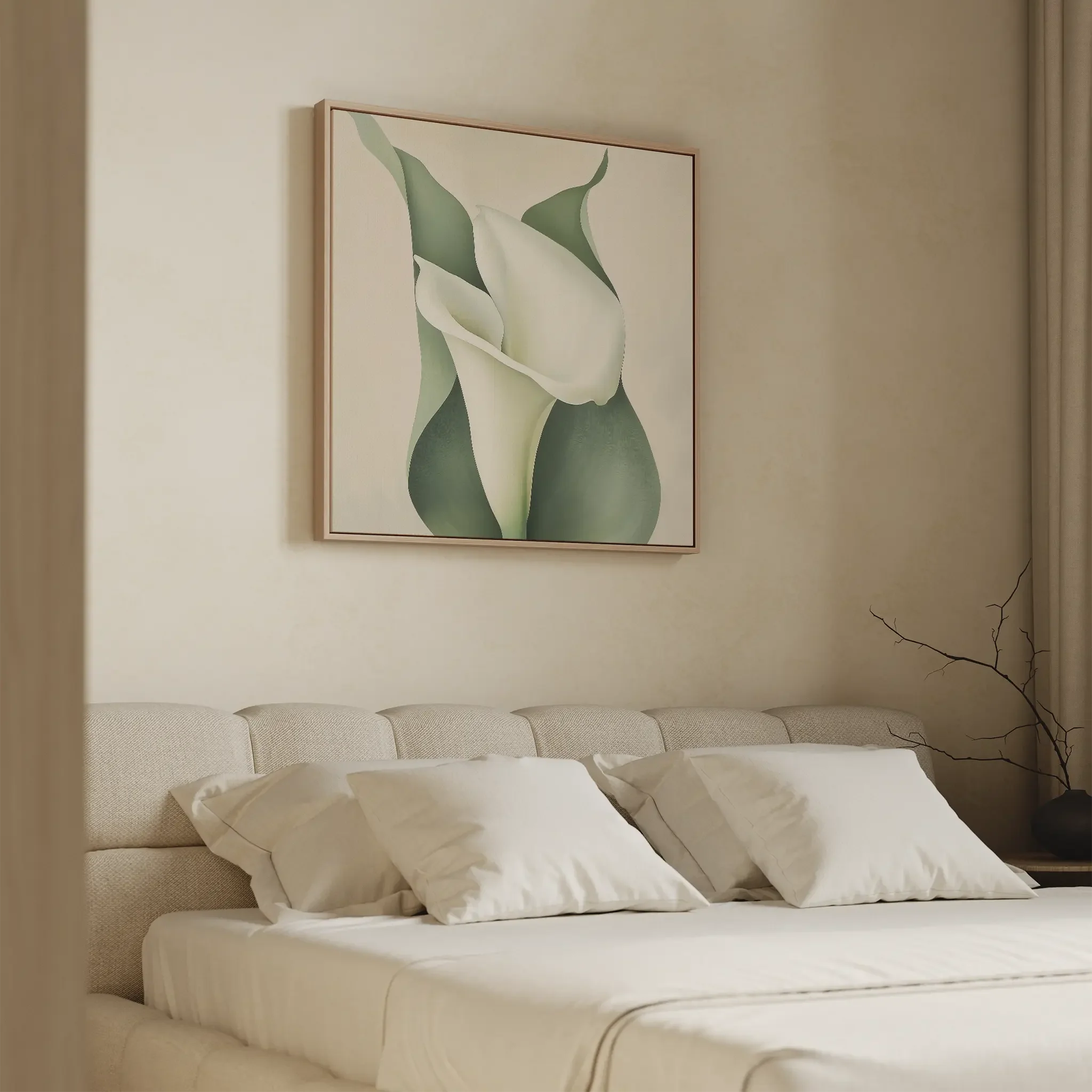 Whispering Lilies in Bloom Canvas Print – green botanical canvas wall art print by Aspire Prints