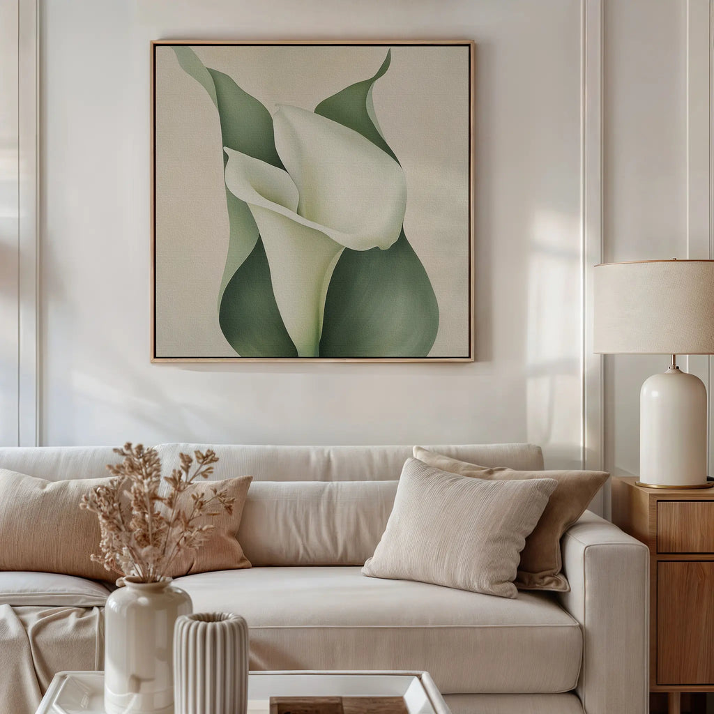 Whispering Lilies in Bloom Canvas Print – green botanical canvas wall art print by Aspire Prints