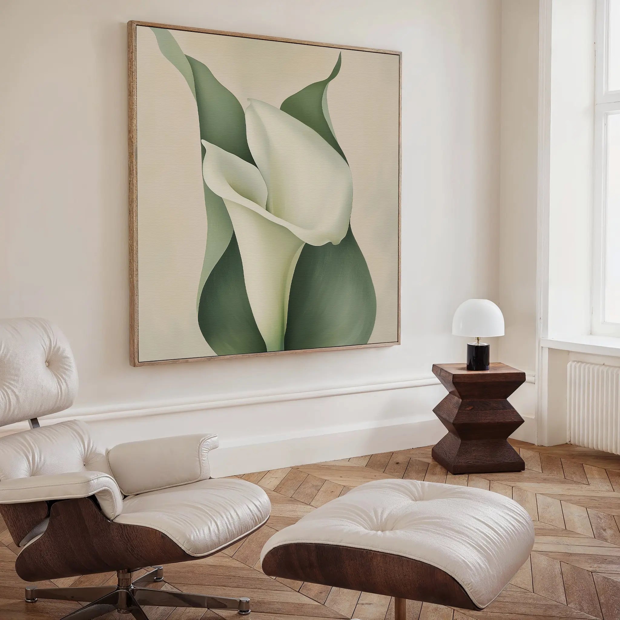 Whispering Lilies in Bloom Canvas Print – green botanical canvas wall art print by Aspire Prints