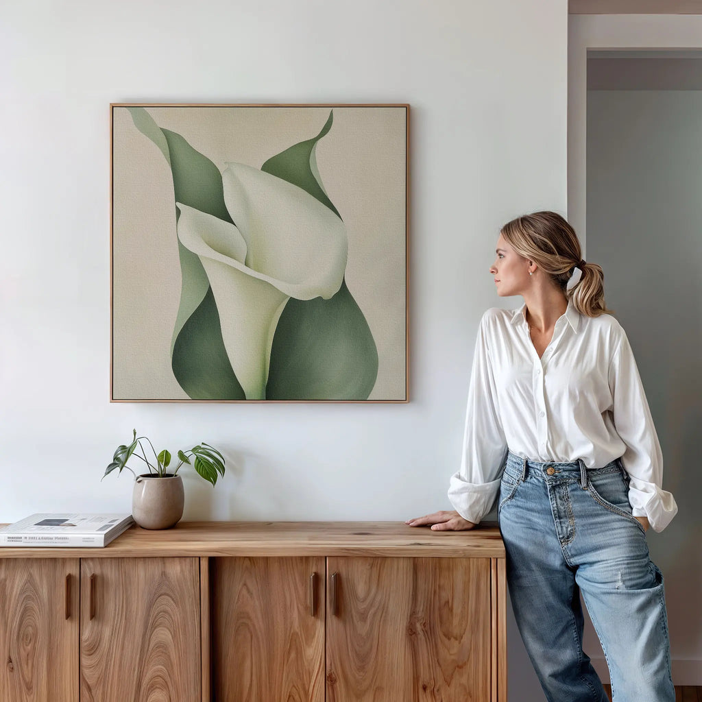 Whispering Lilies in Bloom Canvas Print – green botanical canvas wall art print by Aspire Prints