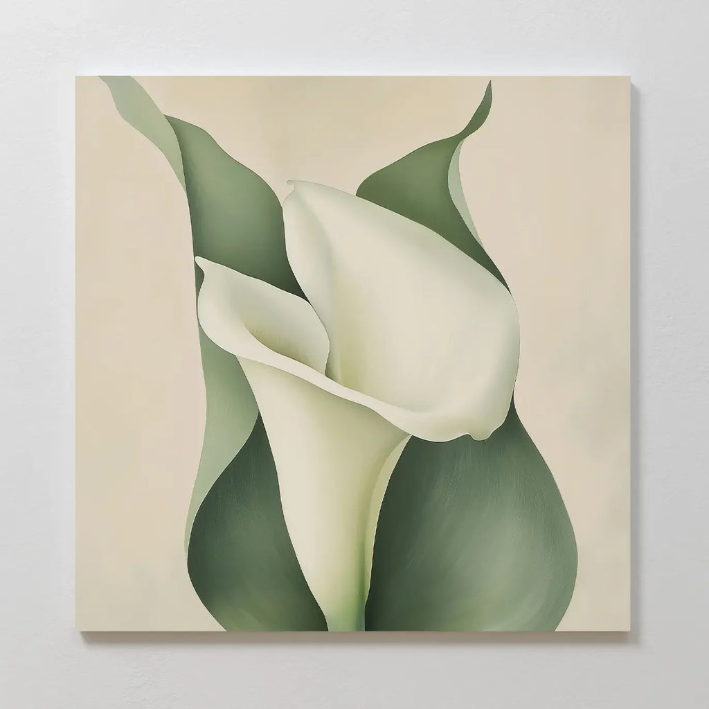 Whispering Lilies in Bloom Canvas Print – green botanical canvas wall art print by Aspire Prints