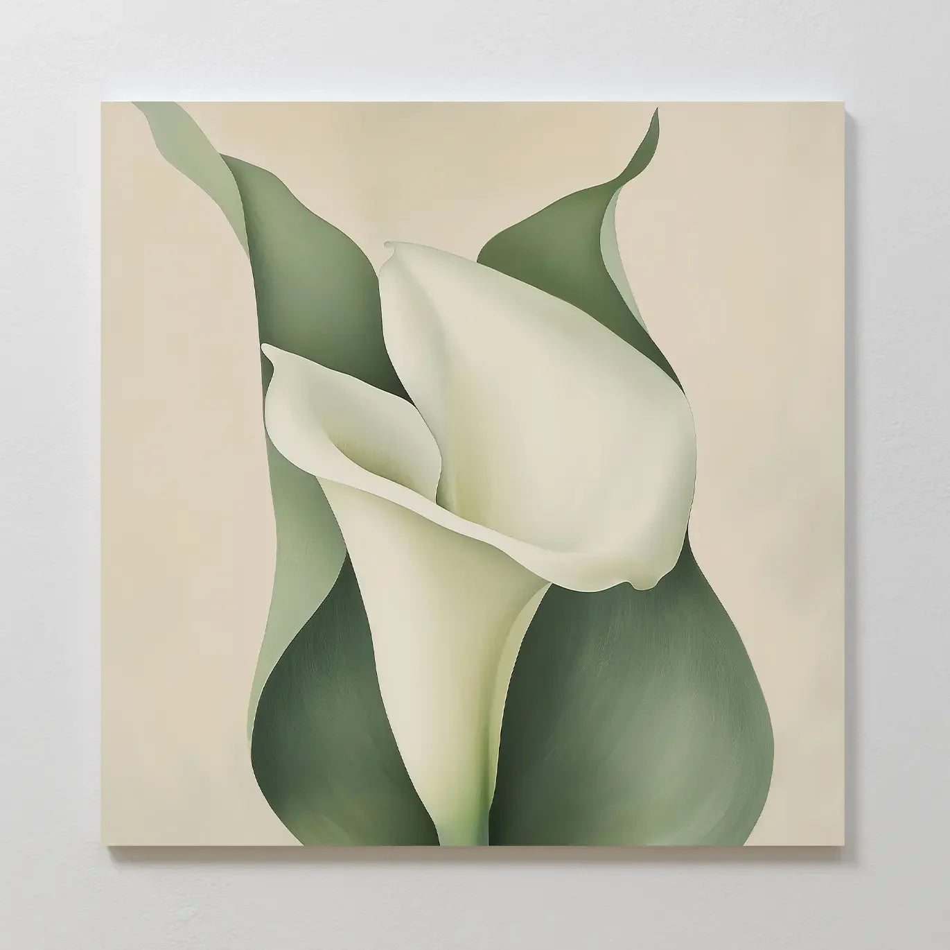 Whispering Lilies in Bloom Canvas Print – green botanical canvas wall art print by Aspire Prints