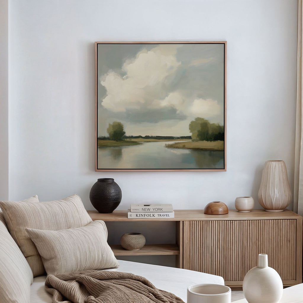 Where the River Breathes – neutral-toned vintage canvas wall art print by Aspire Prints