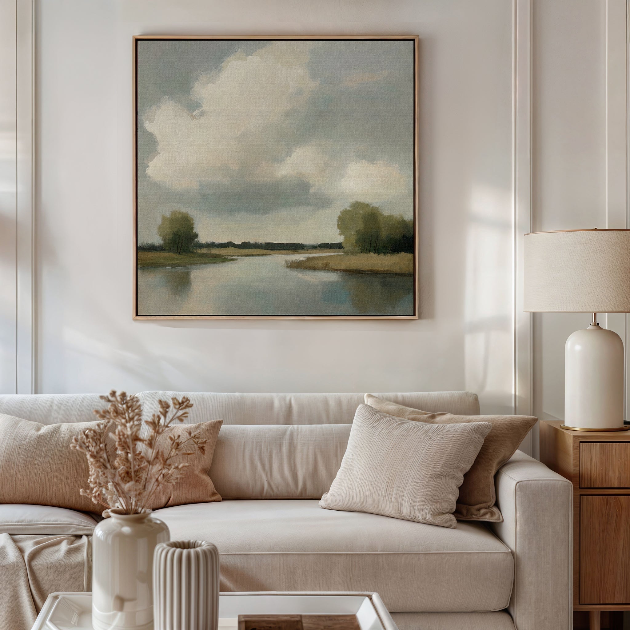 Where the River Breathes – neutral-toned vintage canvas wall art print by Aspire Prints