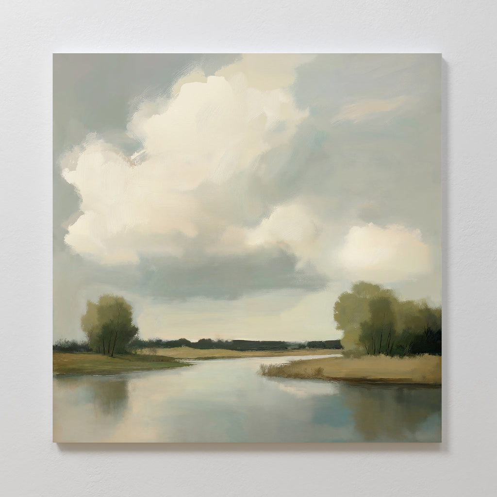 Where the River Breathes – neutral-toned vintage canvas wall art print by Aspire Prints