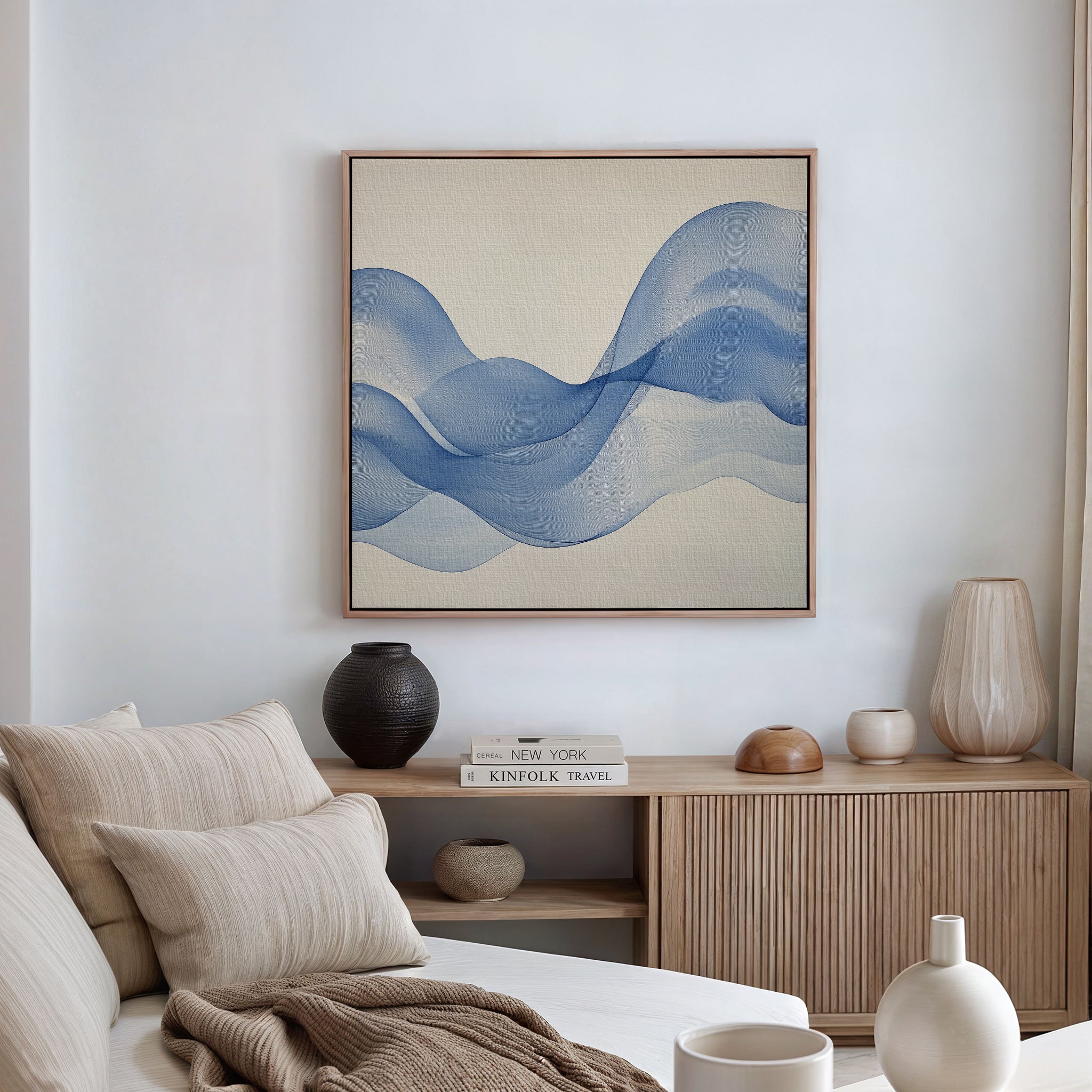 Whispering Tide – blue abstract canvas wall art print by Aspire Prints