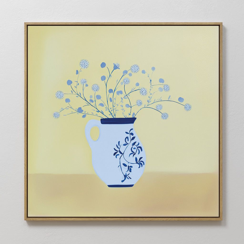 Whispers in Cerulean – neutral-toned botanical canvas wall art print by Aspire Prints