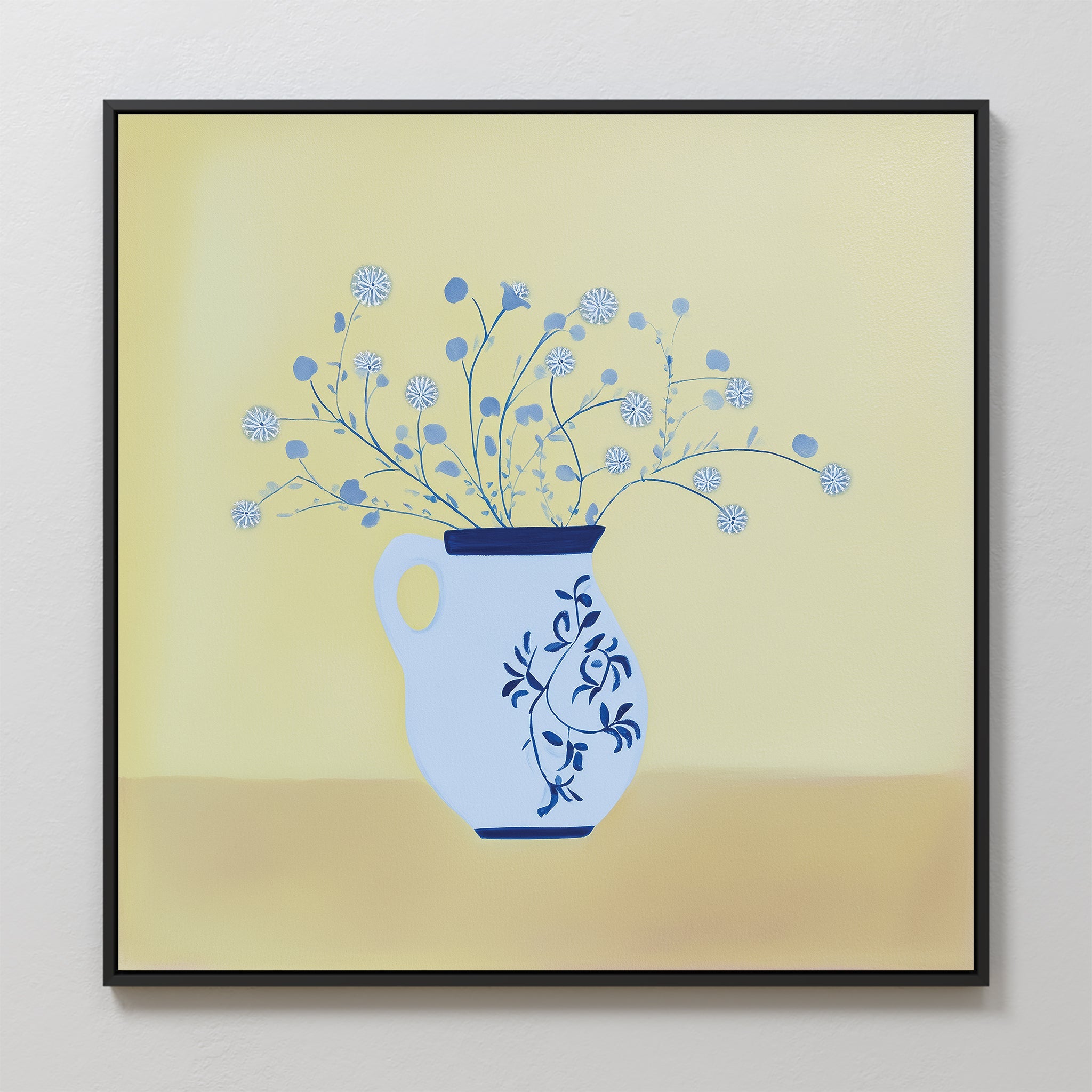 Whispers in Cerulean – neutral-toned botanical canvas wall art print by Aspire Prints