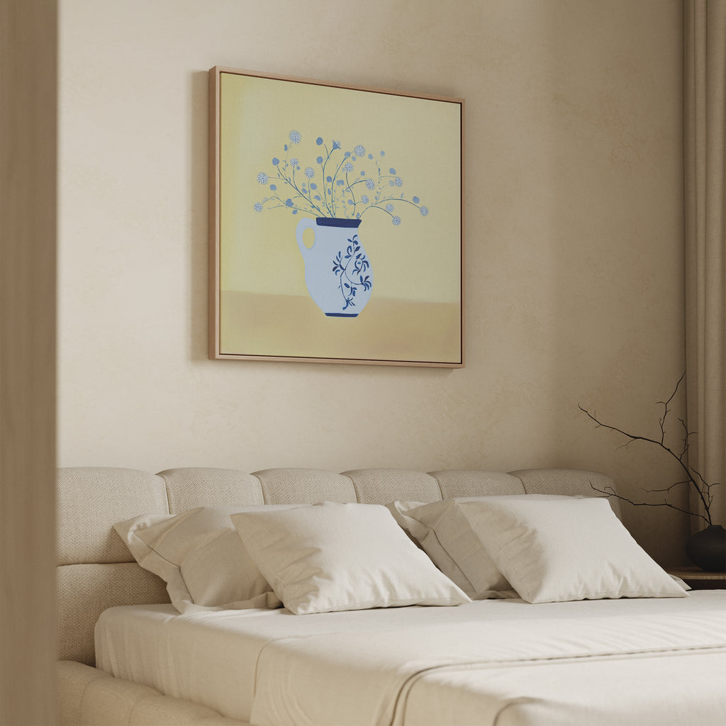 Whispers in Cerulean – neutral-toned botanical canvas wall art print by Aspire Prints