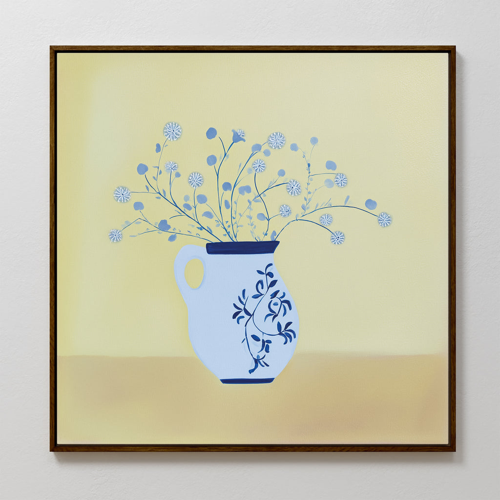 Whispers in Cerulean – neutral-toned botanical canvas wall art print by Aspire Prints