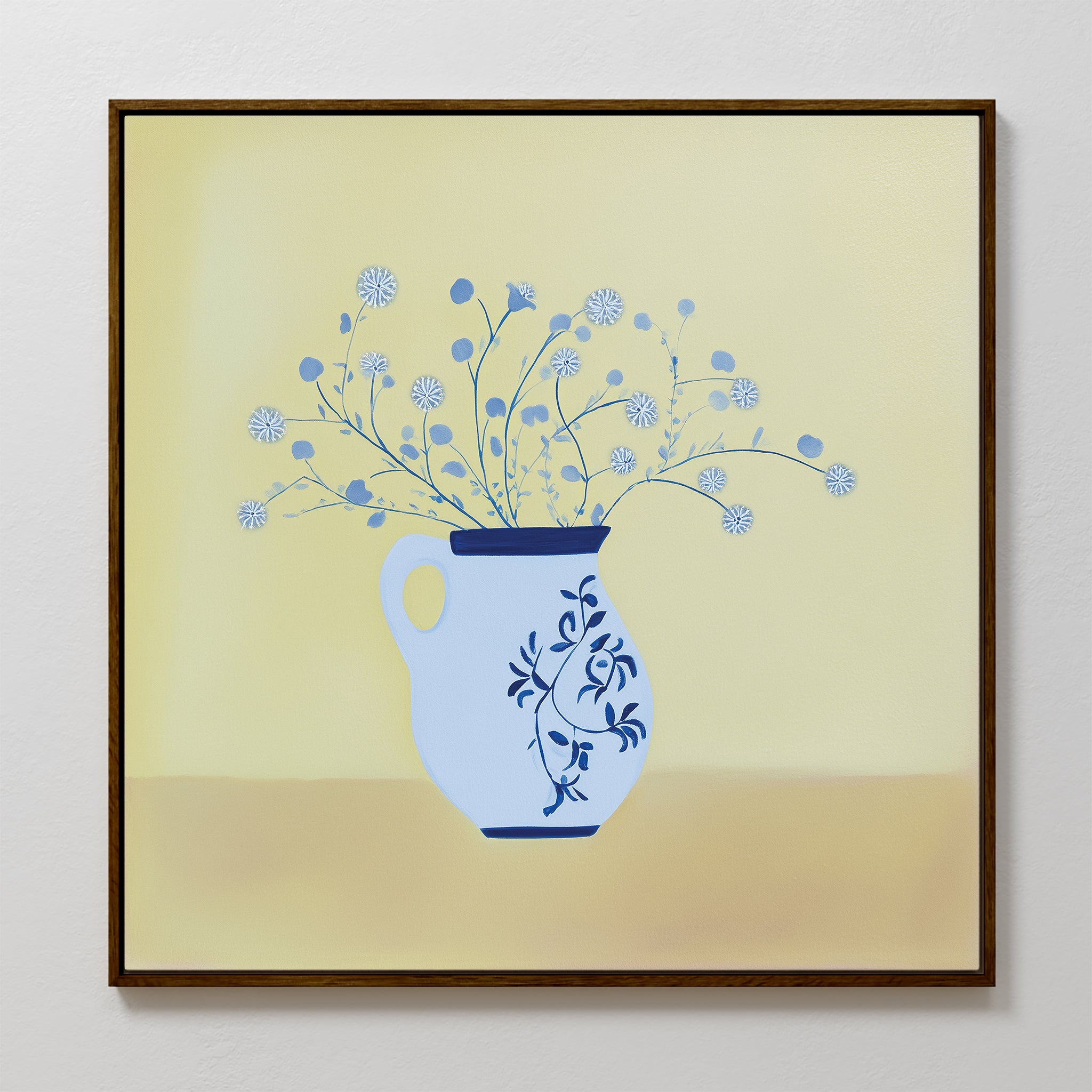 Whispers in Cerulean – neutral-toned botanical canvas wall art print by Aspire Prints