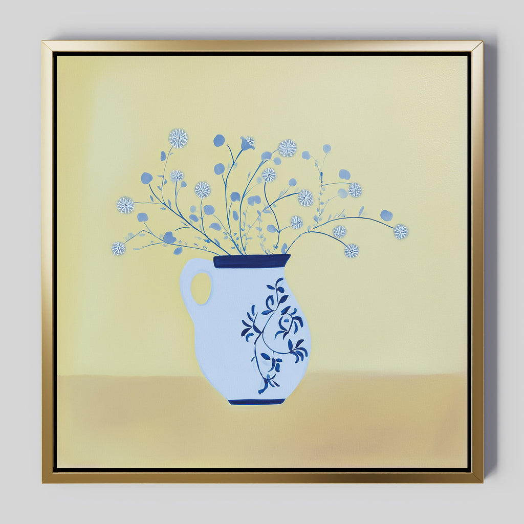 Whispers in Cerulean – neutral-toned botanical canvas wall art print by Aspire Prints