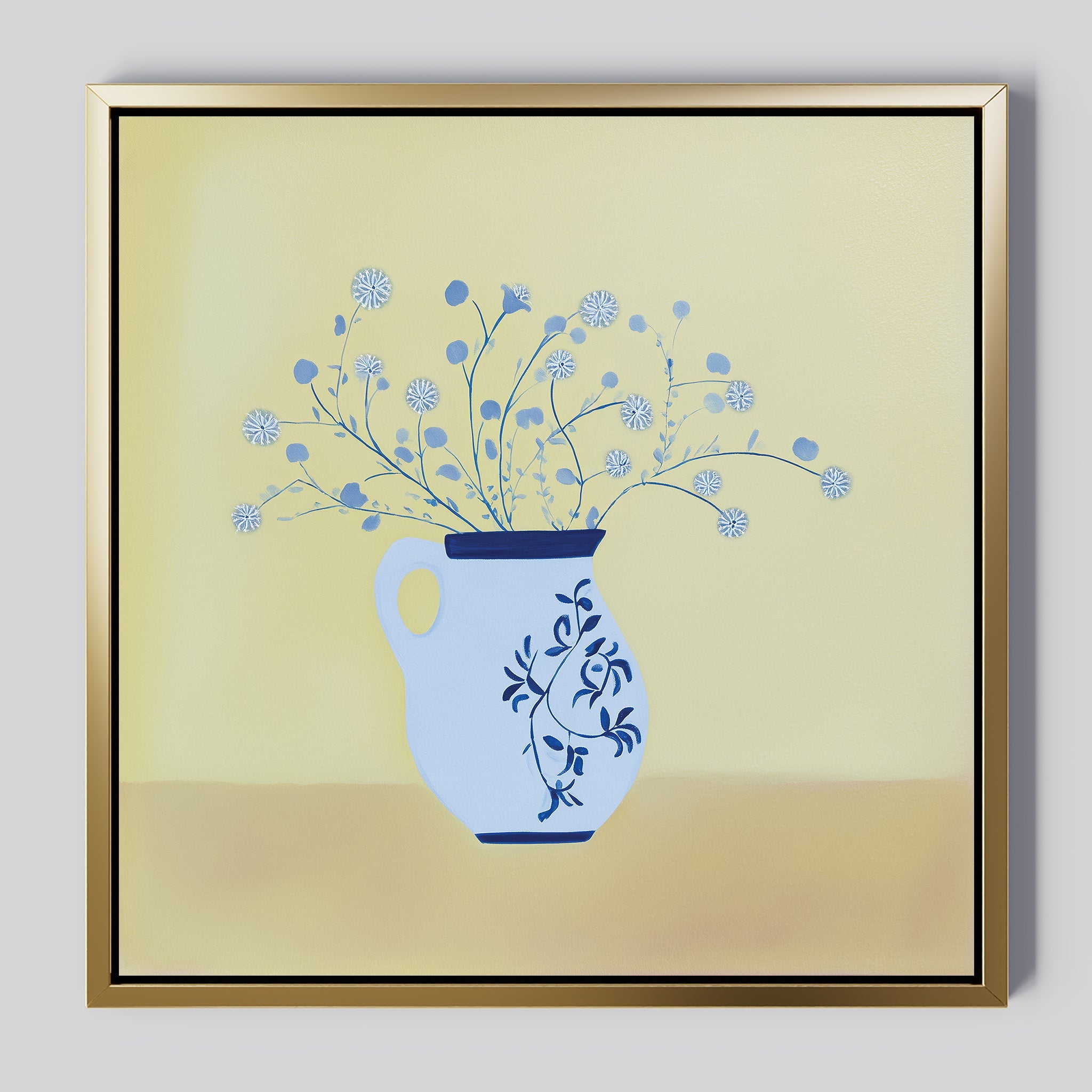 Whispers in Cerulean – neutral-toned botanical canvas wall art print by Aspire Prints