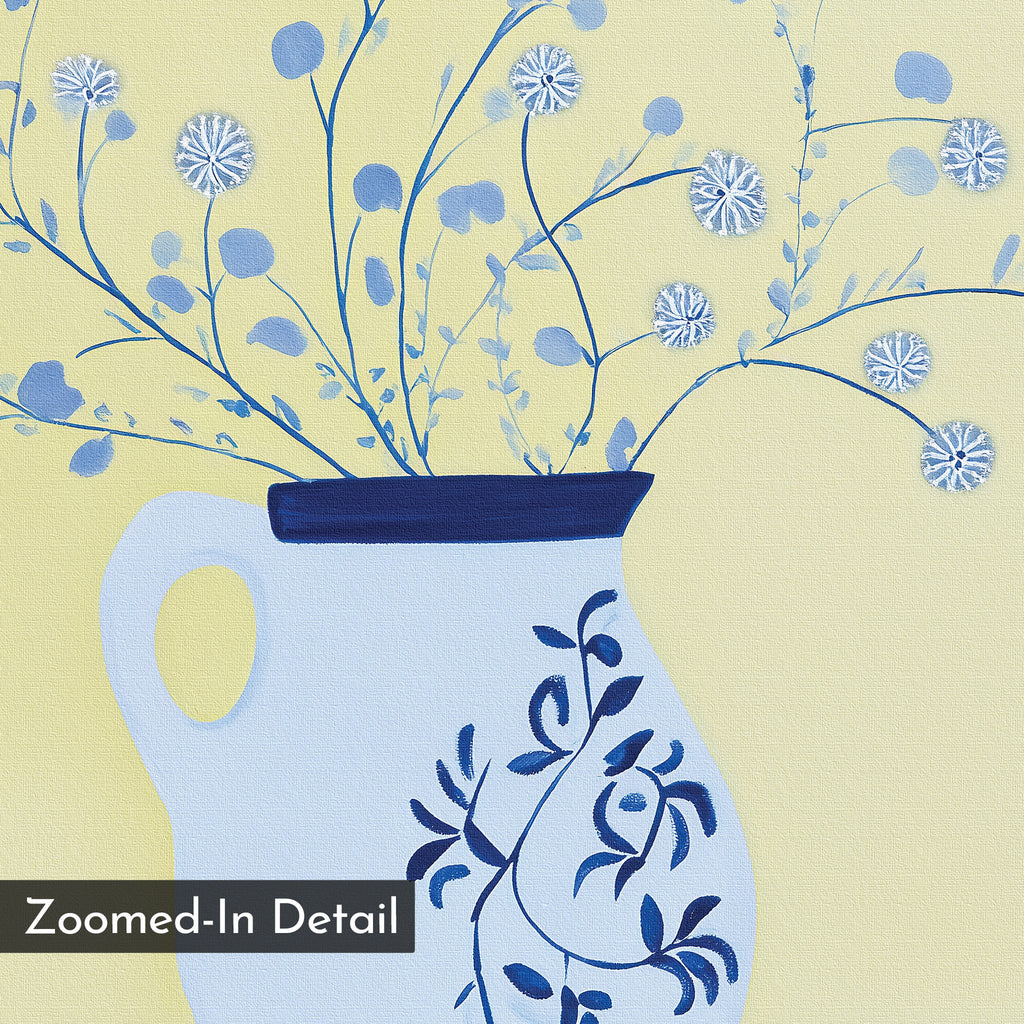 Whispers in Cerulean – neutral-toned botanical canvas wall art print by Aspire Prints